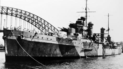 The HMAS Sydney II warship anchored in Sydney Harbour